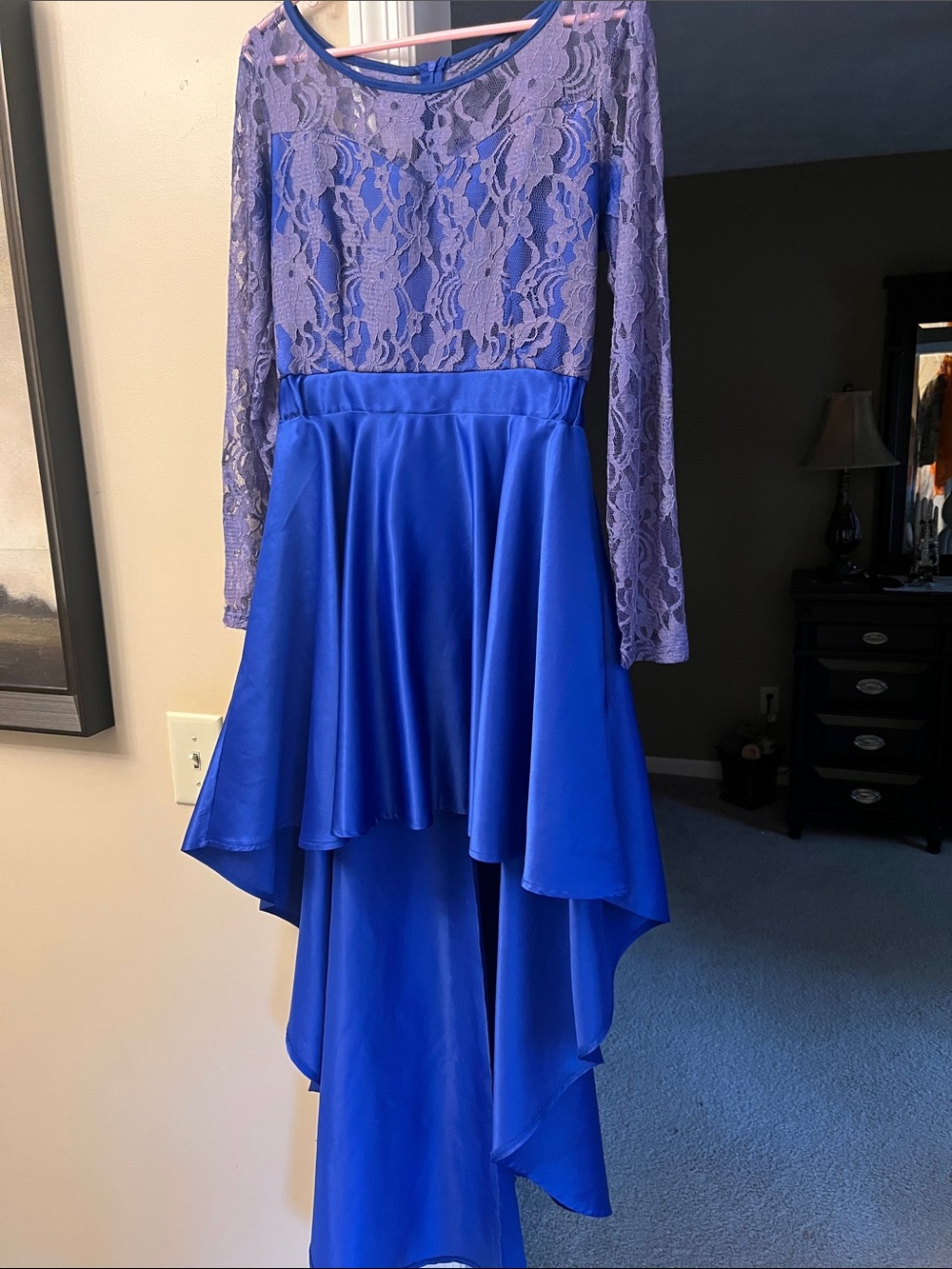 Elegant Blue Lace High-Low Dress